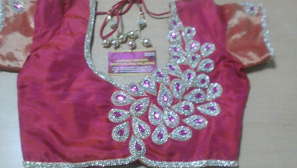 Stone Embroidery work in Bridal Blouse: Aari Embroidery Institute & Zardozi Creative Work